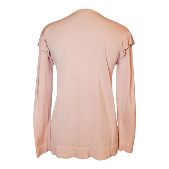 Calvin Klein Pale Soft Pink Sweater Long Sleeve Pullover Shoulder Ruffles SZ MED - Picture 3 of 9